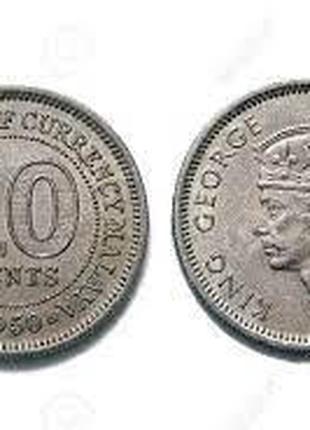 Монета 10 центов. 1950,48 год , Малайя (В)