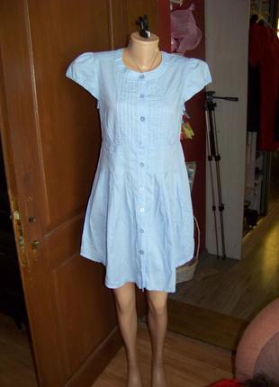 Голубое хлопковое платье-рубашка vila размер l-m