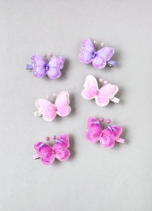 Блискучі заколочки з метеликами для дівчат, ручної роботи.