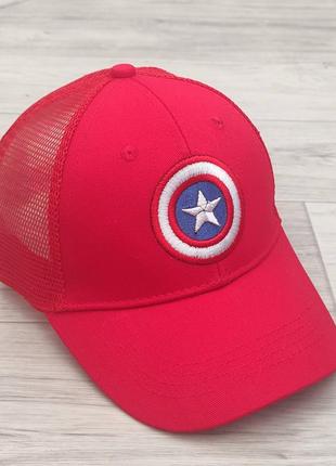 Кепка детская бейсболка Капитан Америка с сеточкой Красный 50-...
