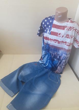 Костюм летний для мальчика джинсовые шорты Америка размер 134 ...