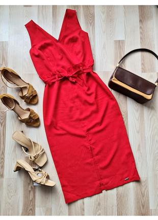 Червона сукня ділова міді сукня без рукавів літня сукня з висо...