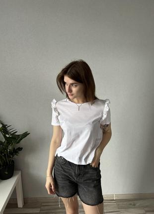 Zara футболка женская с рюшами белая зара