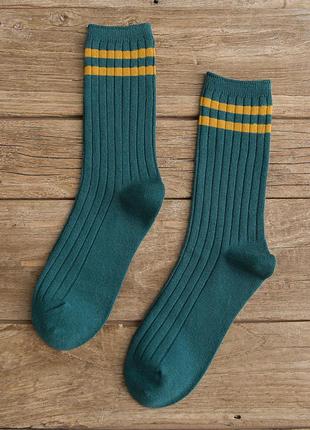 Носки в рубчик с полосками высокие зеленые носки хорошее качество