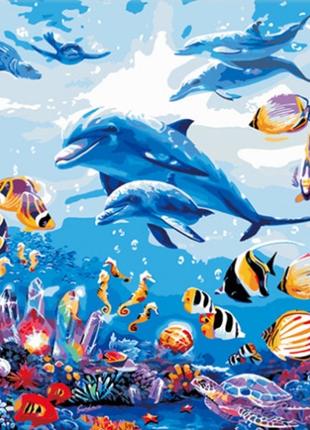 Алмазна мозаїка Підводний світ Дельфіни 24*34 см. Набір алмазн...