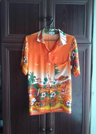 Вискозная рубашка тропический принт , гавайская рубашка d-xel ...