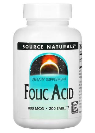 Фолиевая кислота, 800 мкг, Folic Acid, Source Naturals, 200 та...