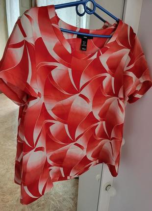Блуза футболка атласная блузка топ принт красный белый шелк