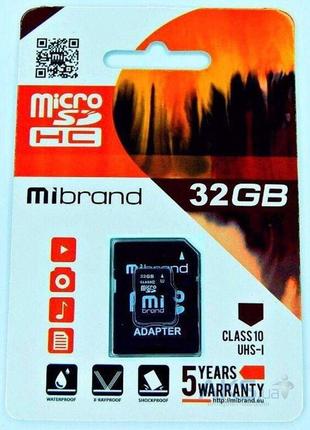 Флеш карта microSDHC Mibrand MICDHU3/32GB-A 32GB class10 + ada...