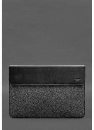 Чехол-конверт с клапаном кожа+фетр для MacBook 14" Черный Craz...