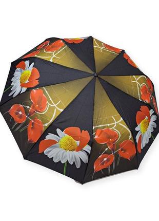 Женский зонтик полуавтомат с цветами на 10 карбоновых спиц