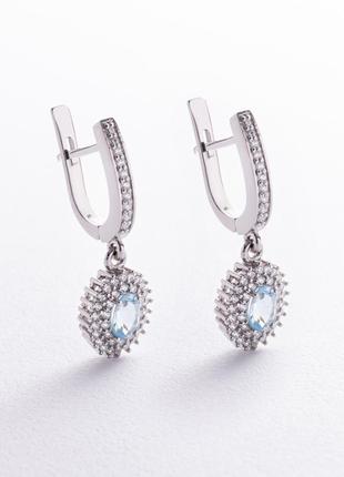 Срібні сережки з блакитними топазами і фіанітами GS-02-086-3010