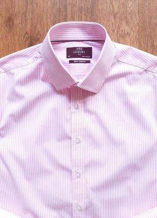 Рубашка белая розовая marks&amp;spencer luxury стрейчевая slim...