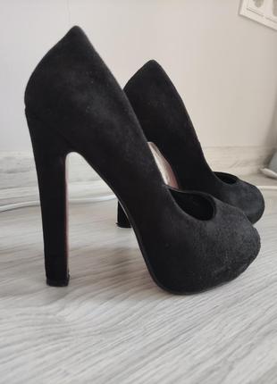Чорні жіночі туфлі, натуральна замша, розмір 37/37.5