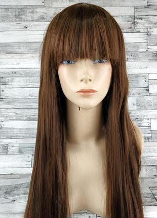 3756 парик светло-коричневый прямой с челкой длинный женский 70см