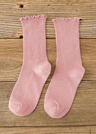 Жіночі шкарпетки пудра рубчик з рюшами високі ніжно рожеві сти...