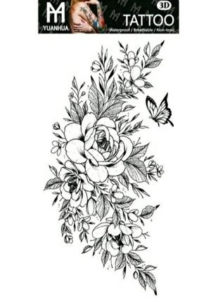 Тату tattoo временное татту наклейка на тело бутоны роз и бабочка
