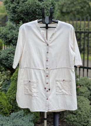 Масляная льняная рубашка платья туника из льна 100% лен