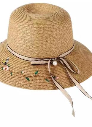 Красивая женская солнцезащитная летняя шляпа Oxa Coffee с выши...