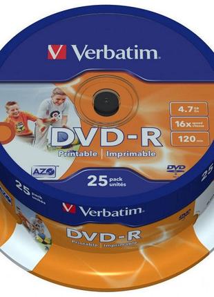 Диск DVD-R 4.7GB 16x 25pcs Verbatim Wide Inkjet Printable ID B...
