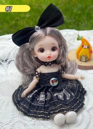 Шарнірна лялька з 3D-кишенями очима 16 см "Чорна сукня в горох"