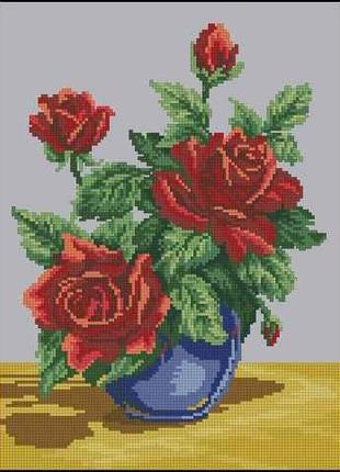 Набор для вышивки крестиком. Размер: 19*25 см Розы в голубой вазе
