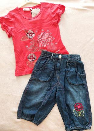 Літній комплект для дівчинки джинсові шорти (бриджі) та футбол...
