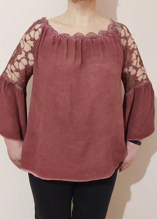 Блуза с ажурными рукавами свободного кроя 52-54 размера