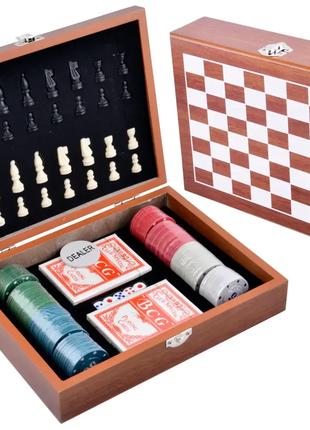 Игровой набор шахматы/покерные фишки/карты (2 колоды) /кости