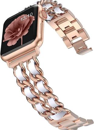 Ремінець для Apple Watch Desay Chanell Rose gold-white • 38/40...