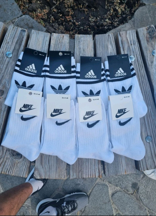 Шкарпетки білі Найк, білі Адіки , високі білі , чорні носки