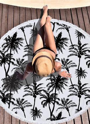 Пляжное полотенце с бахромой круглое  150*150 пальмы