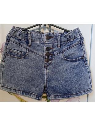 Модные джинсовые шорты стрейчевые на высокой посадке для девоч...