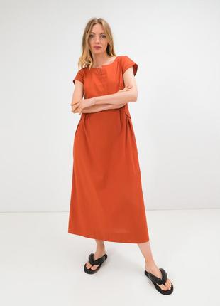 Платье макси season из льна цвета оранж