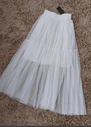 Трендовая юбка комбинированная с мягкой сеткой