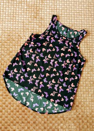 Летняя блузка топ в бабочки/ шифоновая блузка майка