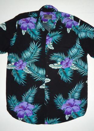 Рубашка  гавайская primark slim fit  viscose гавайка темная (l)
