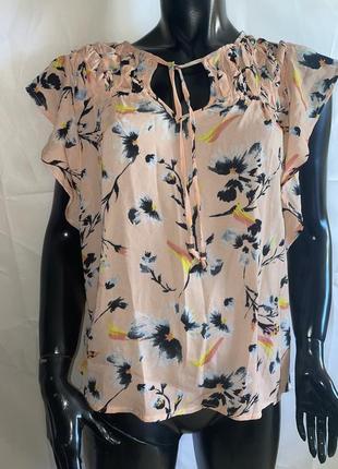 Персиковая шифоновая блуза с цветочным принтом