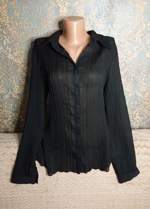Женская черная блуза гофре р.46/48 блузка блузочка рубашка
