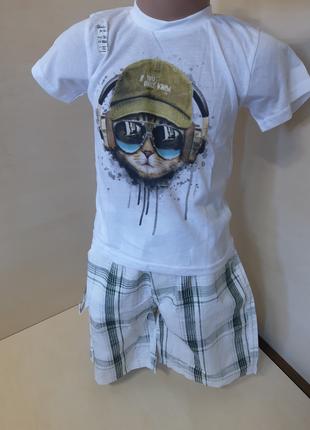 Костюм летний футболка шорты для мальчика Кот размер 110 116