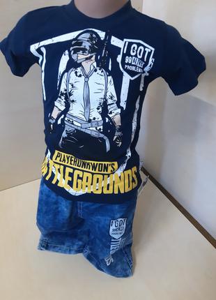 Летний Костюм для мальчика футболка джинсовые шорты РПГ р.104 110
