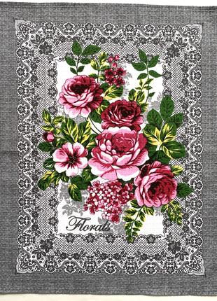Кухонное полотенце серое с розами, ТМ "Тиротекс"