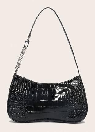 Женская сумка багет рептилия 047 черная