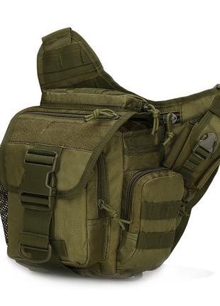 Тактическая военная сумка через плечо олива зеленая