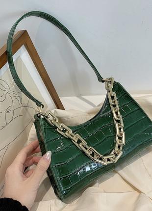 Женская маленькая сумка рептилия багет крокодиловая кожа с цеп...
