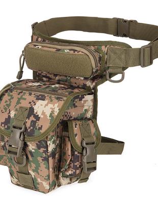 Тактическая сумка на бедро военная сумка на ногу зеленая пиксель