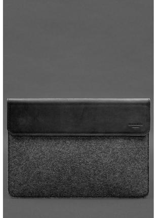 Чехол-конверт с клапаном кожа+фетр для MacBook 15" Черный Craz...