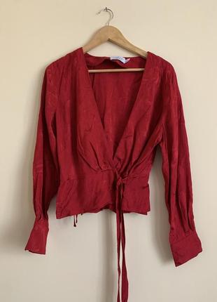 Вискозная бордовая красная блузка рубашка на запах &amp; other...