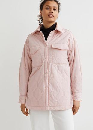 Куртка рубашка стеганая оверсайз кежуал светло розовая h&m