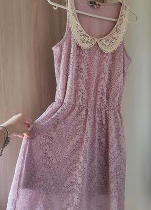 Розовое гипюровое платье (кружевное с воротничком) river islan...